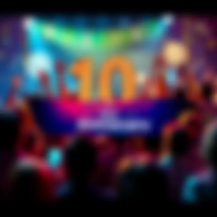 People celebrating a financial milestone with a banner for a 10% return on deposits