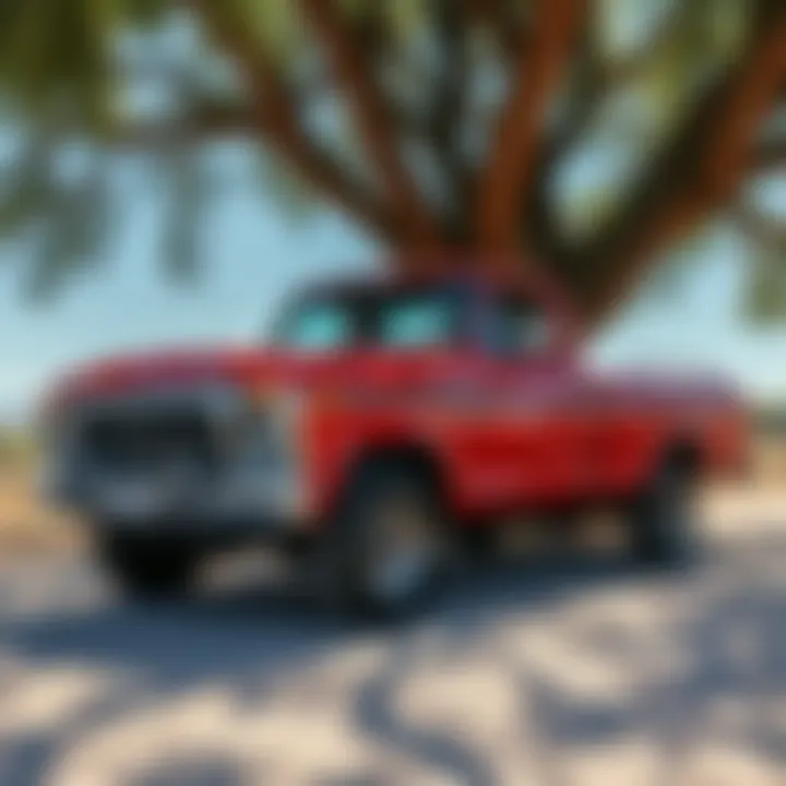 A vintage 1976 Ford F-250 Highboy Ranger 4x4 parked under a tree, showcasing its original parts and low mileage condition