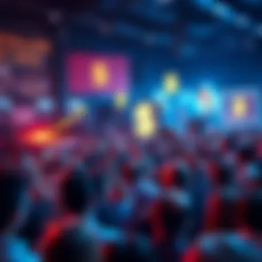 A crowd excitedly discussing investment opportunities in the 1 dollar token market, symbolizing the rally's growing interest.