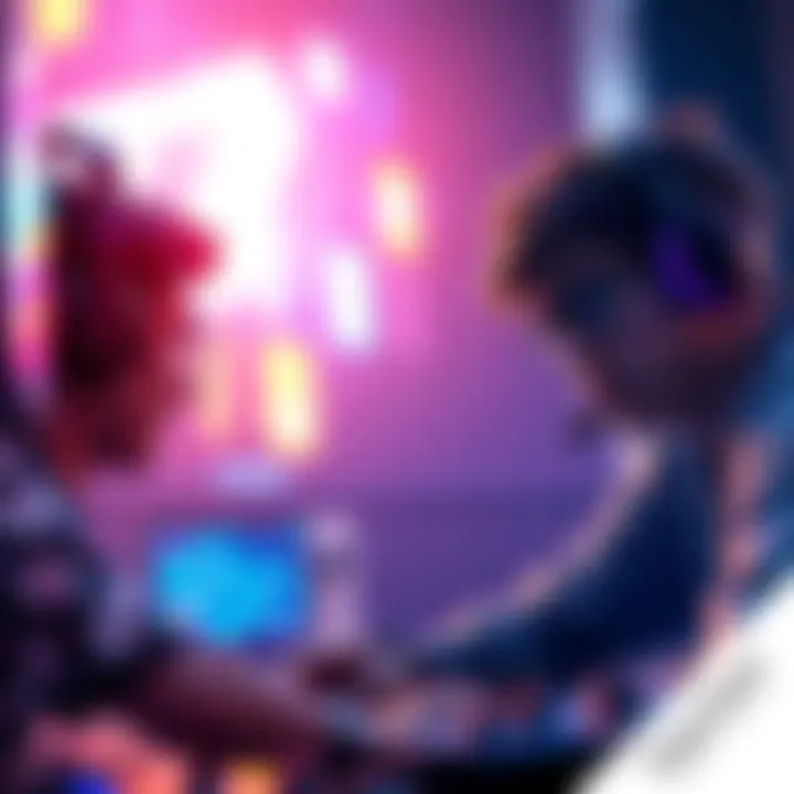 Two players facing off in a 1v1 reaction game, focused on their screens, with excitement in the air.