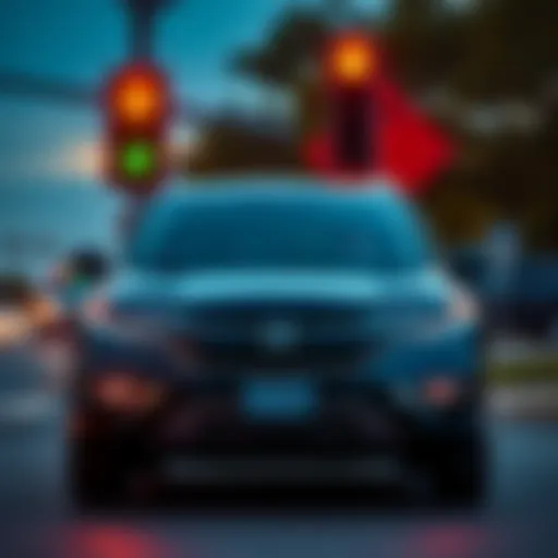 Front view of a 2016 Honda CR-V slowing down at a traffic light with a concerned driver inside