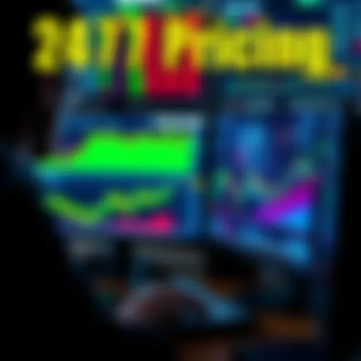 A trader analyzing charts on multiple screens showing 24/7 pricing data for RWAS, highlighting freeze, off-hours trading, and price oracles.