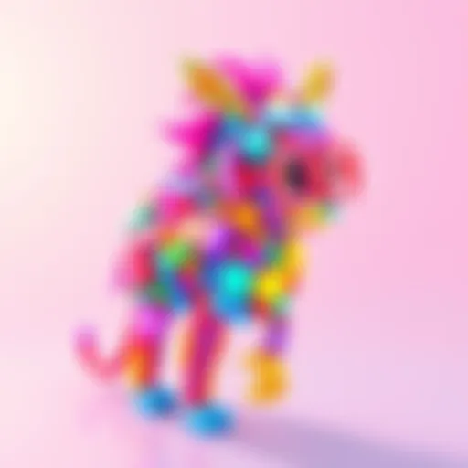 A colorful 3D creature made from various symbols of life data like music notes and sleep icons, showcasing personality traits and lifestyle