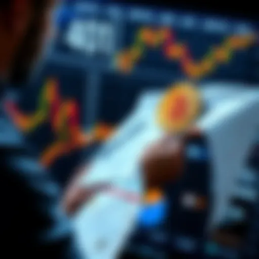 A person analyzing Bitcoin charts with a 401k document in hand