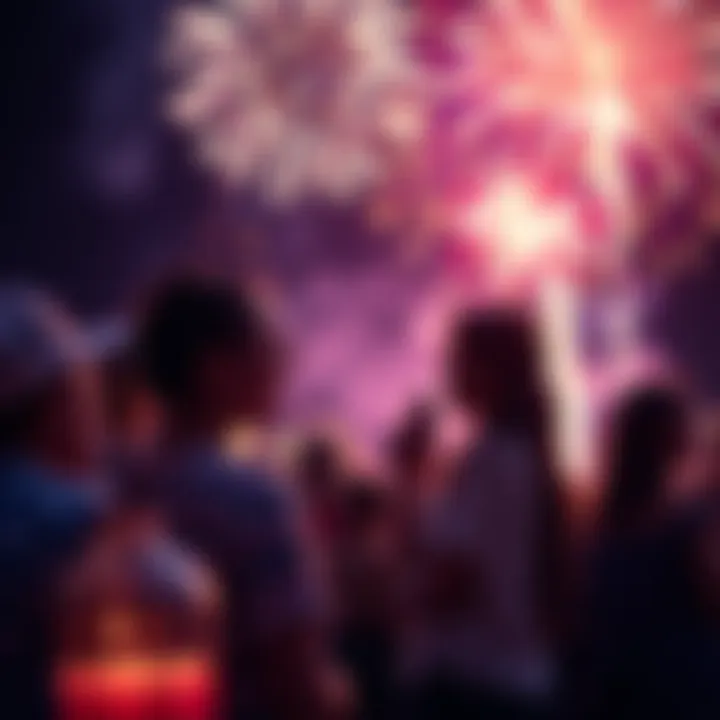 4th of July Celebration with Fireworks People enjoying fireworks during a festive 4th of July celebration, emphasizing politeness and community spirit