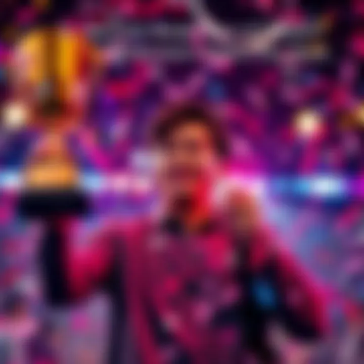 A person celebrating the record-breaking performance of the 5900XT graphics card with confetti and a trophy.