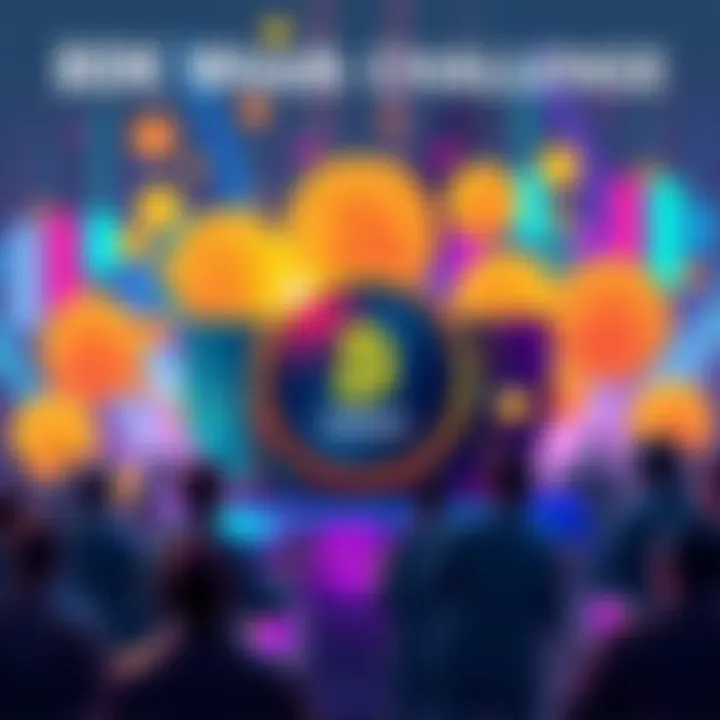 80K Week Challenge Graphic A vibrant graphic showing Bitcoin symbols and a Trezor wallet prize with people discussing Bitcoin security concepts.