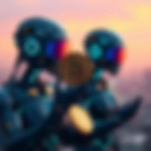 Illustration of digital AI agents selecting Bitcoin over stablecoins for transactions