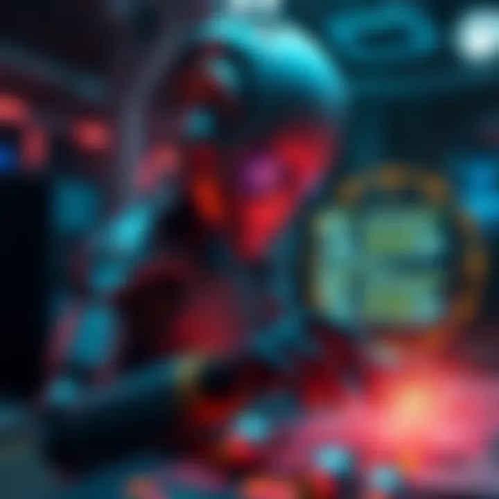 An AI agent designing an auction system for ASCII art NFTs on a digital platform, showcasing creative digital art and auction dynamics.