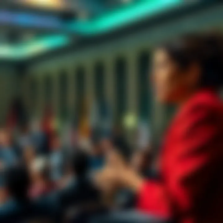 Representative AOC addressing the audience about socio-economic issues at the Munich Security Conference