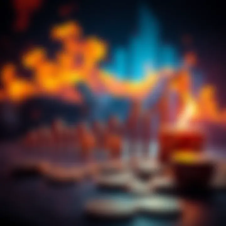 CRO Cryptocurrency Growth A graph showing the increase in CRO cryptocurrency circulation with symbols of coins and a burning effect in the background.