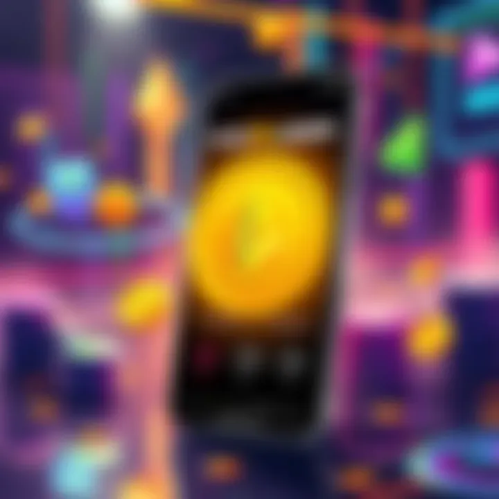 Illustration showing new rewards and features in the Crypto.com app with vibrant graphics and icons representing cryptocurrency transactions