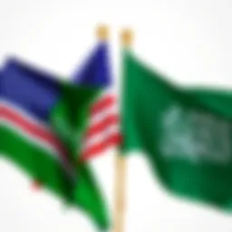 The flags of the U.S. and Saudi Arabia intertwined, representing their alliance in the oil trade