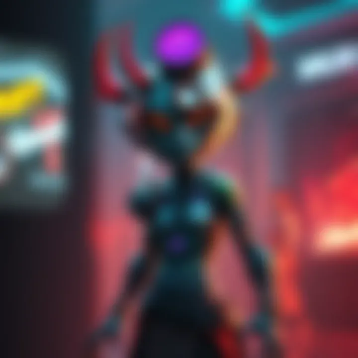 A visual representation of a unique Aberrant character with vivid colors and unusual features, standing in a gaming environment