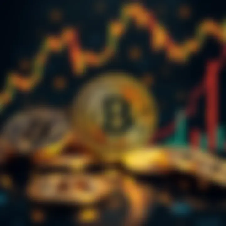 A visual representation of Bitcoin coins and a financial chart showing growth, symbolizing Abu Dhabi funds raising their investment in Bitcoin to over $1 billion.