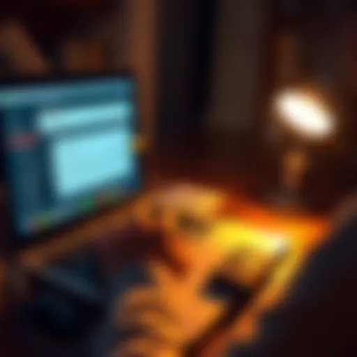A person using an outdated Mac laptop to manage Bitcoin on a Ledger Nano S device, showing a simple interface with cryptocurrency data.