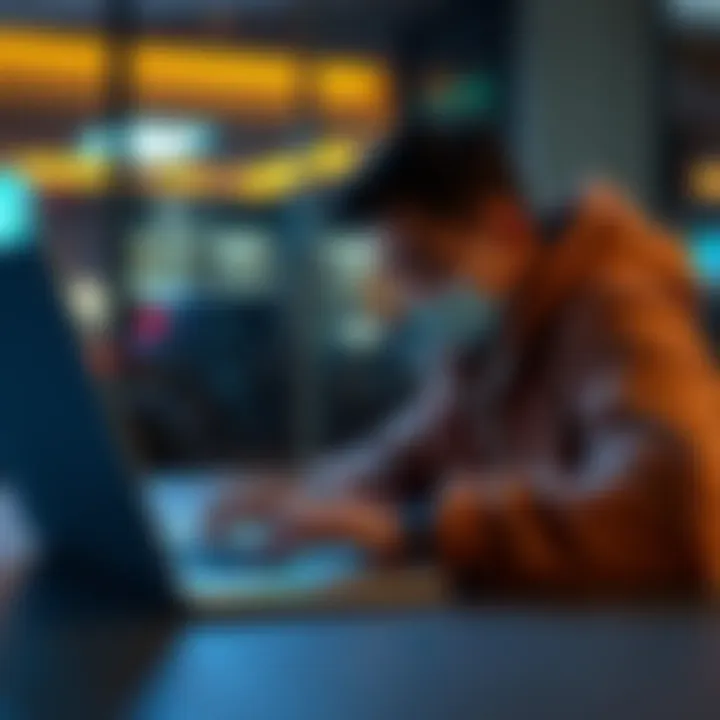 A person using a laptop to access their Kucoin wallet, looking focused and determined.