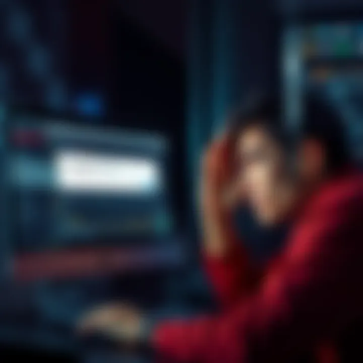 A person frustrated with a computer showing an error message about transaction history limits