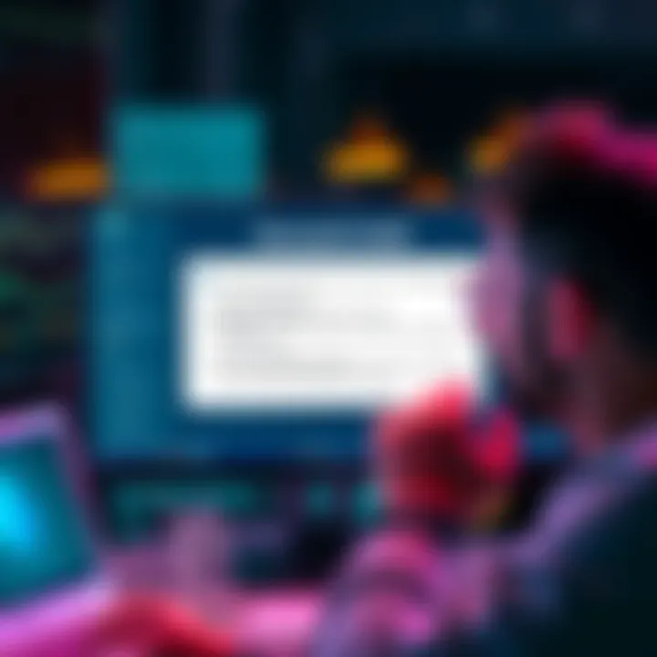 Account Limit Notification A computer screen displaying a notification about account limits after Trustly payments, with a concerned user in the background contemplating the next steps.
