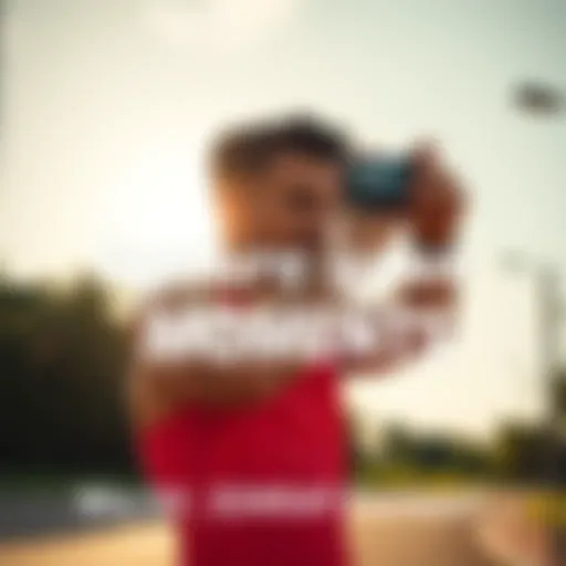 Active person taking a photo outdoors A fit individual capturing their workout moment in a sunny outdoor setting, promoting an active lifestyle.
