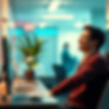 A person stretching and smiling during a quick break at work to boost energy and focus