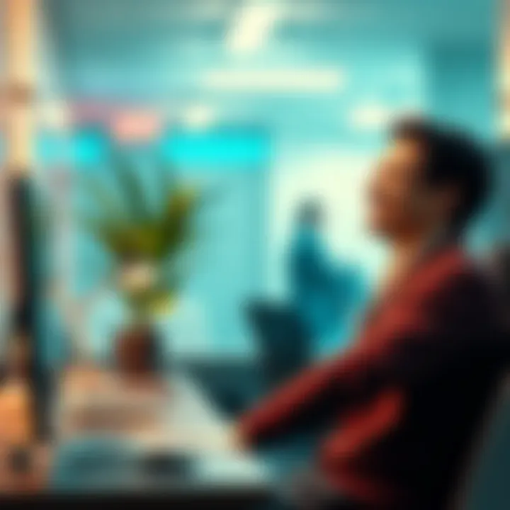 A person stretching and smiling during a quick break at work to boost energy and focus
