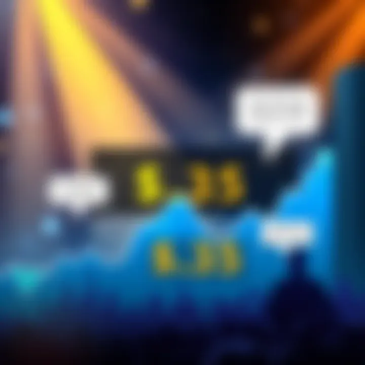 Graphic showing a downward trend in ADA's price to $0.35, illustrating the 90% drop from its all-time high, with community discussions depicted in speech bubbles.