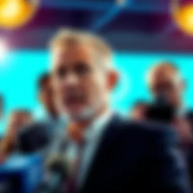 Adam Back speaks at a press conference addressing claims about being Satoshi Nakamoto, with reporters in the background.