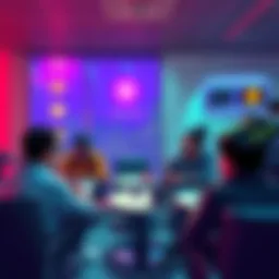 A group of people discussing cryptocurrency concepts and HashCash in a casual setting