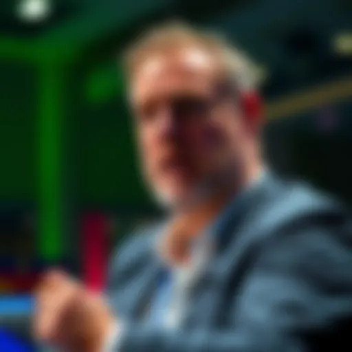 Adam Back speaking at a crypto conference with a concerned expression, discussing Tether and controversy.