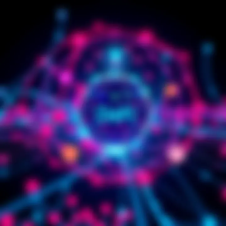 A visual representation of a decentralized finance network showing appchains and staking mechanisms connecting various blockchains.