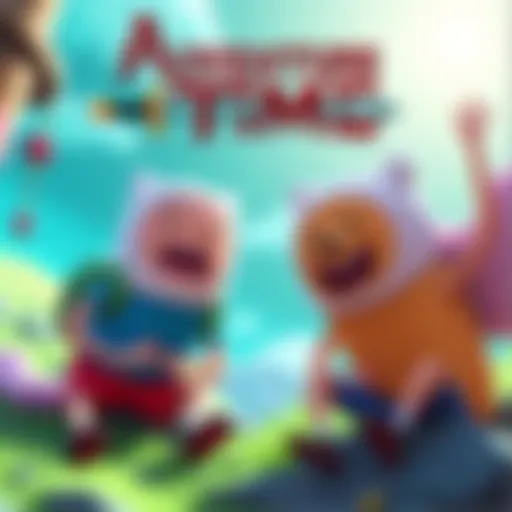 A colorful Adventure Time scene featuring Finn and Jake, highlighting the cartoon's playful nature as it appears in a YouTube ad.