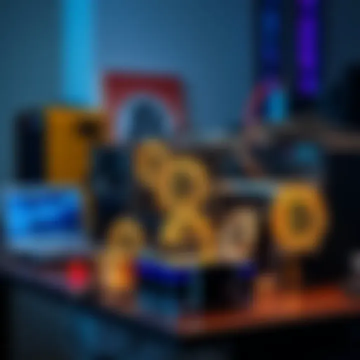 A collection of different Bitcoin mining machines on a table, showcasing new and used equipment for mining enthusiasts.
