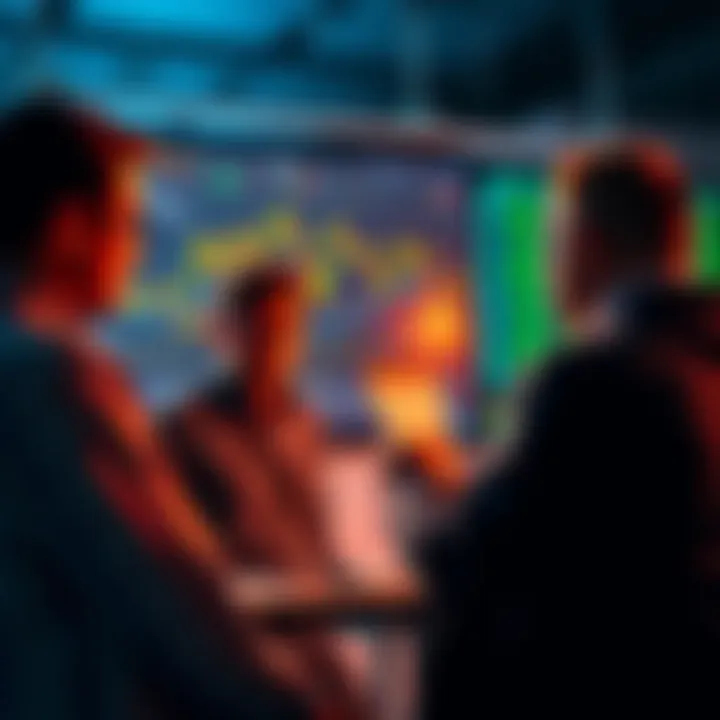 A group of people discussing graphs and charts related to historical trade data for PumpSwap.