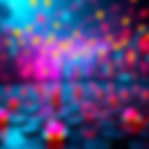 A colorful scene from the Agario game, featuring vibrant circles representing players on the Solana blockchain, with a digital background of blockchain elements.