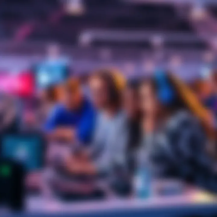 A diverse group of people collaborating at a computer during an AI hackathon