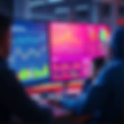 A computer screen showing graphs and data related to AI routing predictions for aggregators, with people analyzing the information.