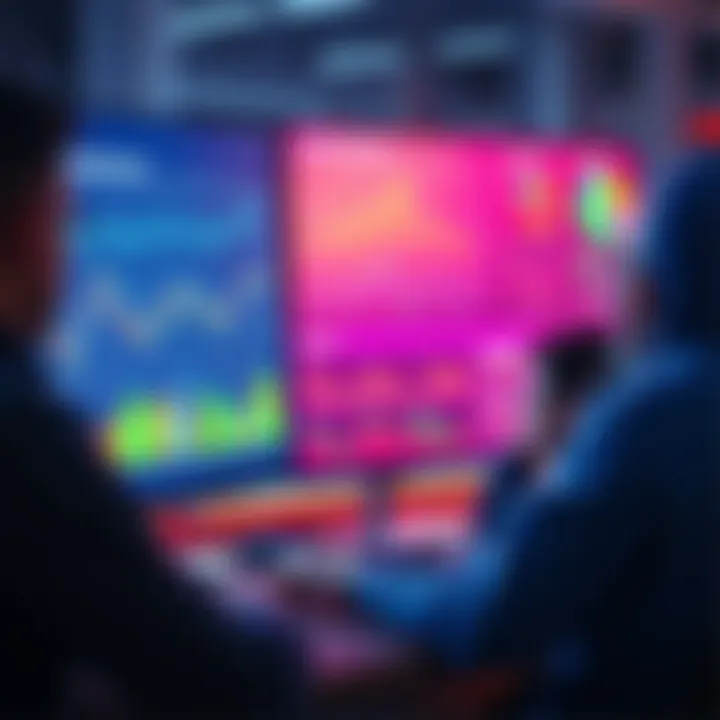 A computer screen showing graphs and data related to AI routing predictions for aggregators, with people analyzing the information.