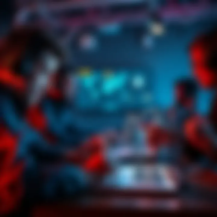 A group of developers brainstorming with AI tools on laptops for a blockchain hackathon.