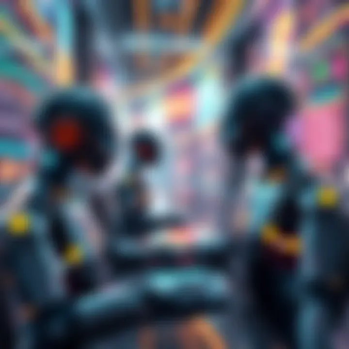 AI Agents Leading in Crypto A futuristic digital scene showing AI agents managing crypto transactions with stablecoins while traditional finance elements fade in the background.