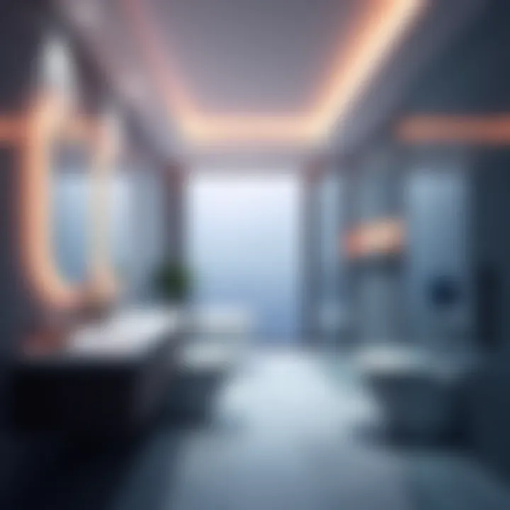 AI Bathroom Design A modern bathroom with AI technology showcasing personalized design elements and sleek fixtures.