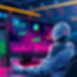 Illustration showing an AI coach analyzing football data on a screen, with graphs and player stats visible, enhancing Sorare score predictions.