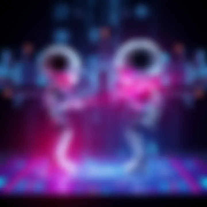 Two abstract robots communicating with each other on a digital interface representing Nostr, symbolizing machine-to-machine interaction without human input.