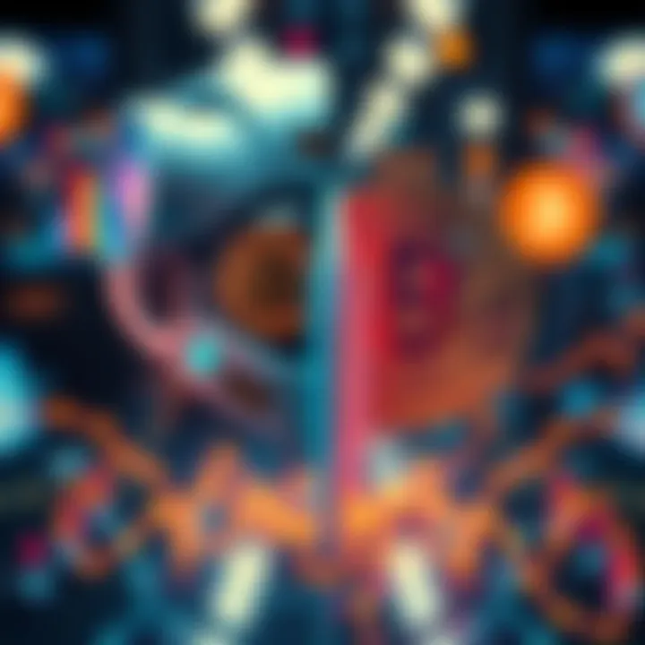 A split image showing AI technology on one side and cryptocurrency symbols on the other, illustrating the connection between AI hype and crypto claims.