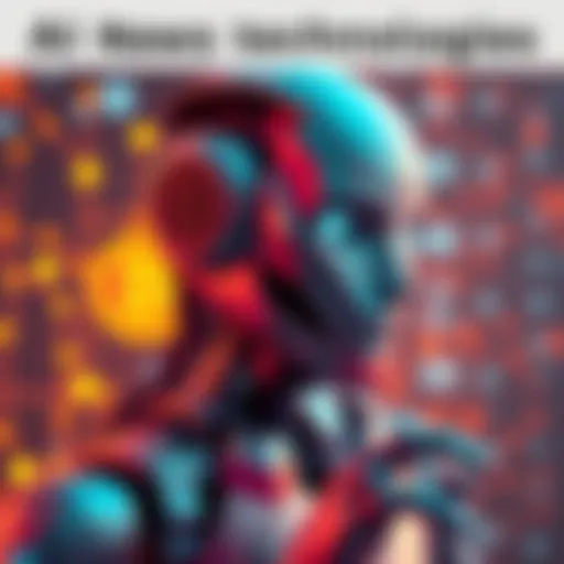 A visual representation of artificial intelligence and cryptocurrency technologies merging together, showcasing a robot interacting with digital coins and blockchain elements.