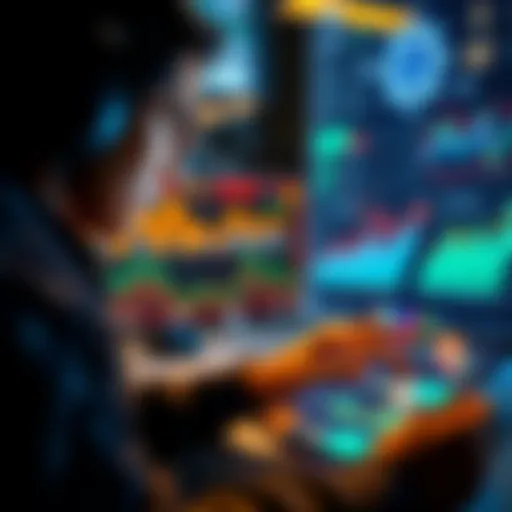 A person using a digital device to manage their DeFi portfolio with AI tools, showcasing charts and alerts on the screen.