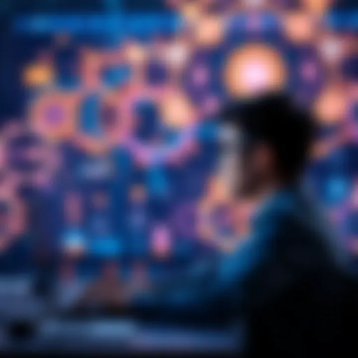 A person working on a laptop with AI elements in the background, representing the influence of AI on software jobs.