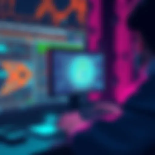 A digital illustration of an AI tool scanning smart contracts with a focus on security and vulnerability detection on the Stellar testnet.