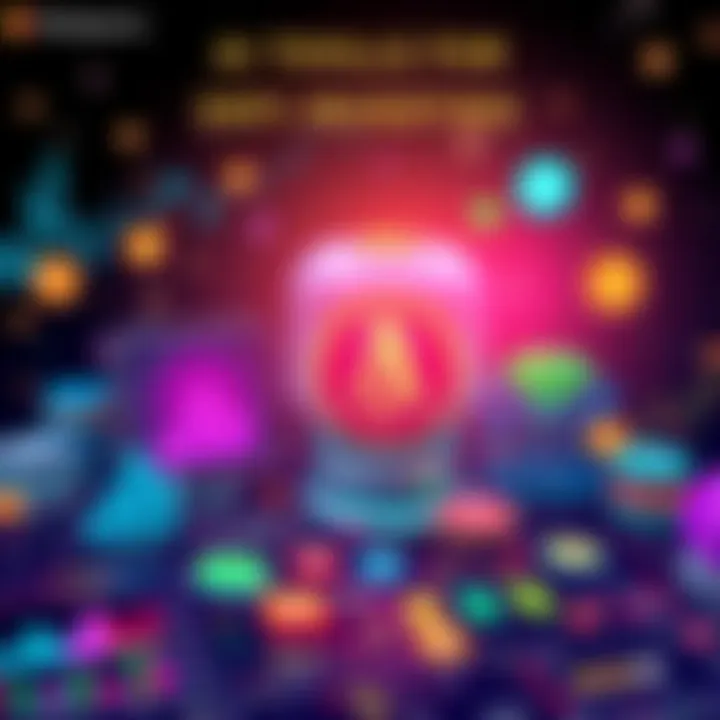 An illustration showing various AI tools designed for DeFi investing with charts and digital currency symbols