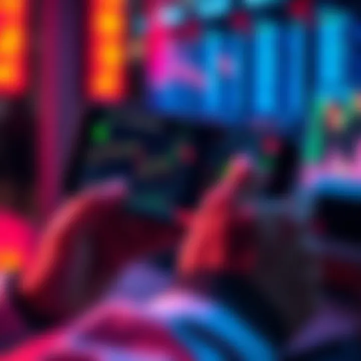 A person using a smartphone displaying AI trading agents on the screen with stock market graphs and data